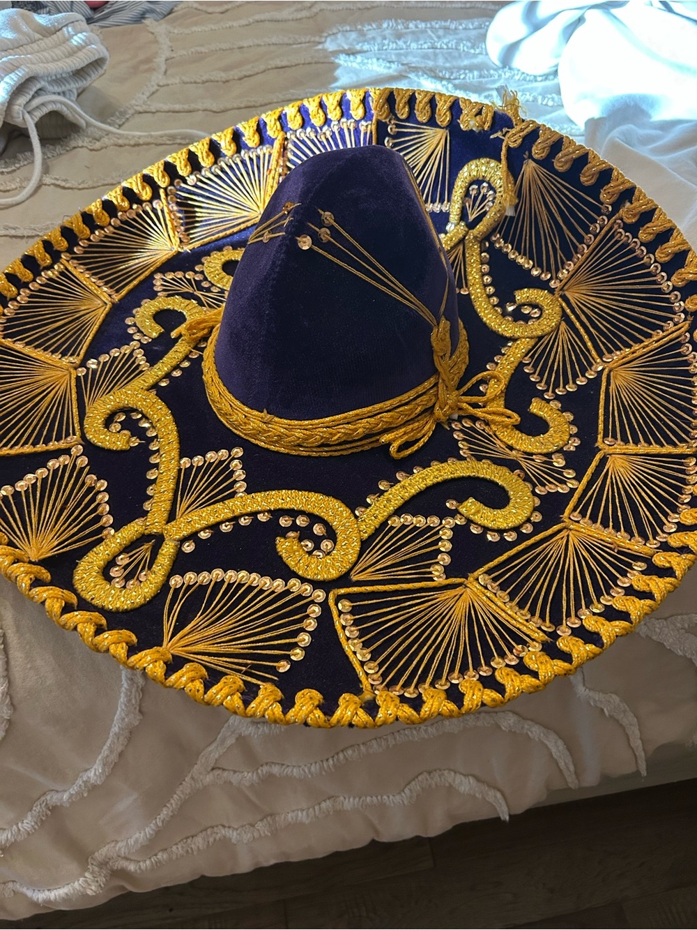 Traditional Mexican Charro Sombrero - Navy Blue with Gold Embroidery - Picture 2 of 7